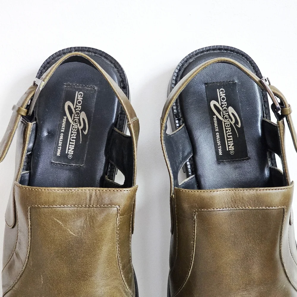 Vintage Chunky Giorgio Brutini Leather Slingback Shoes | Square Toe